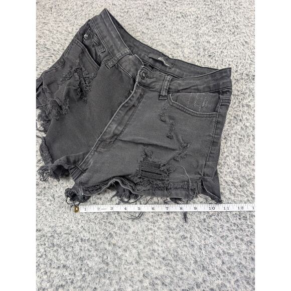Kancan Shorts Women 28 Black Denim Distressed Normcore Casual Stretch High Rise - Picture 7 of 8